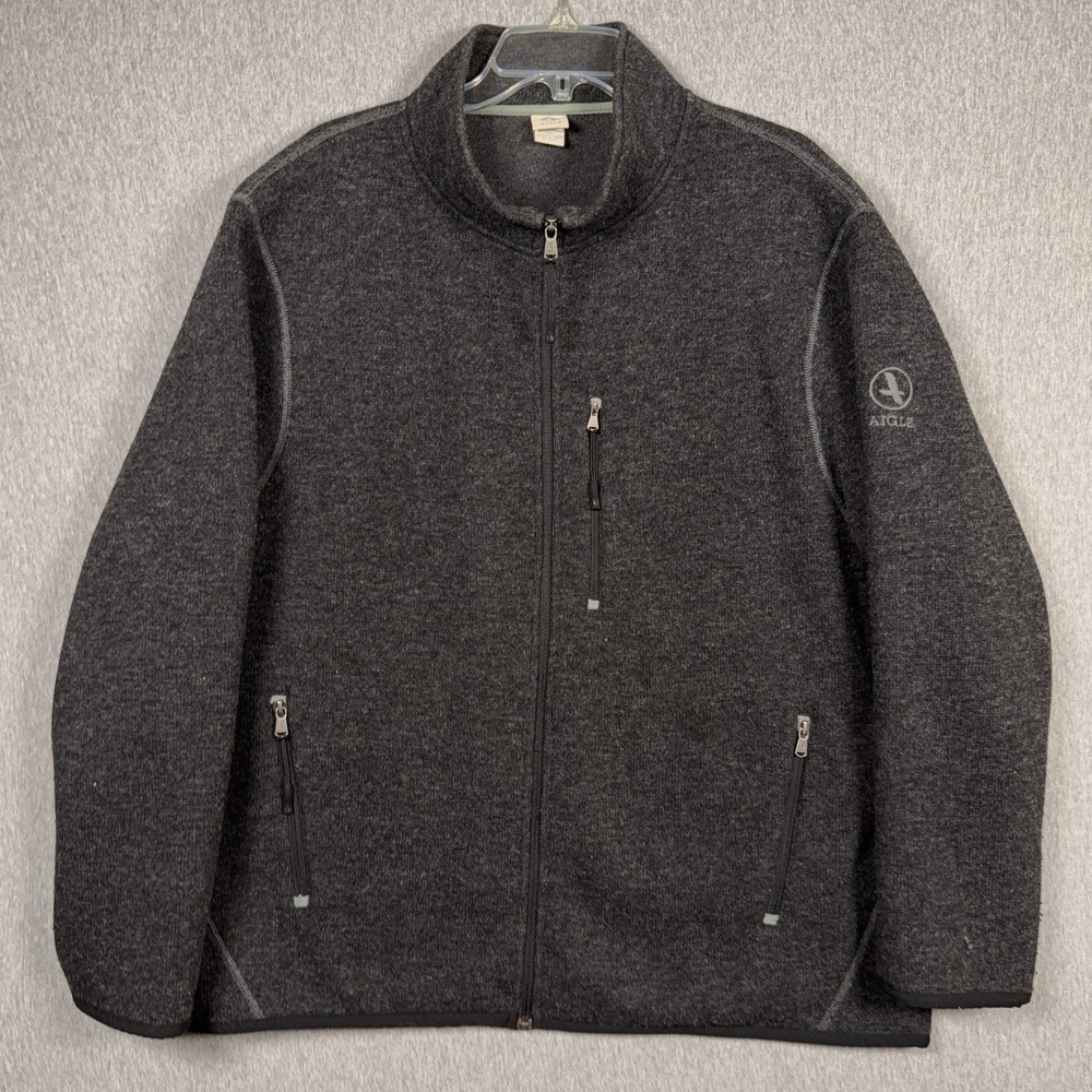 Aigle Wool Jacket Men XXL Gray Cozy Fleece Outdoors Hiking Actimum Natural Fiber